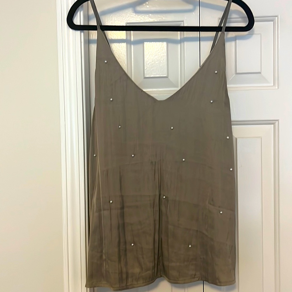 Brown satin pearl embellished tank